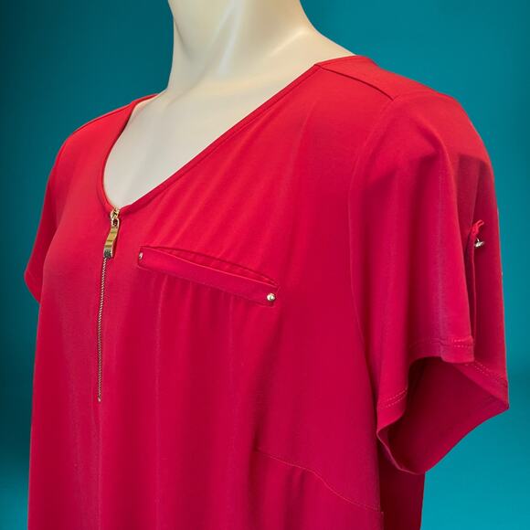 Roz & Ali Plus Size 2X Quarter Zip Flowy Blouse Heavyweight Business Office - Picture 9 of 9